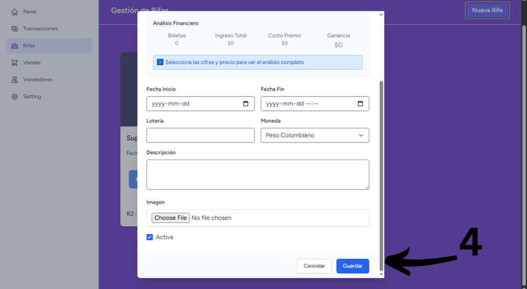 Paso 3: Guardar rifa